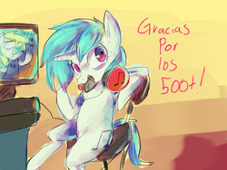 Size: 1280x960 | Tagged: safe, dj pon-3, vinyl scratch, g4, ask-caballodj, female, solo, spanish