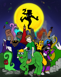 Size: 1050x1329 | Tagged: safe, artist:aichi, fluffy pony, human, pikachu, fluffcast, menthol, parody, ringmaster, the legend of zelda, the legend of zelda: majora's mask