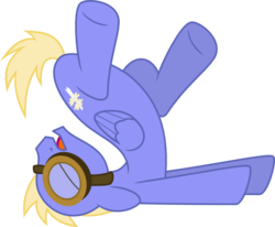 Size: 873x720 | Tagged: safe, artist:chainchomp2, derpibooru exclusive, thorn (g4), pegasus, pony, g4, hurricane fluttershy, background pony, eyes closed, goggles, incorrect leg anatomy, legs in air, male, open mouth, simple background, solo, stallion, svg, transparent background, upside down, vector, wat