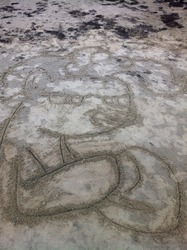 Size: 956x1280 | Tagged: safe, pinkie pie, g4, irl, photo, sand, sand doodle