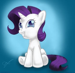 Size: 953x926 | Tagged: safe, rarity, pony, unicorn, g4, female, filly, painting, sitting, smiling, solo