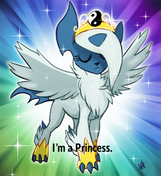 Size: 669x733 | Tagged: safe, artist:skeleion, edit, absol, caption, female, mega absol, mega evolution, meme, pokémon, pokémon x and y, princess, solo, text