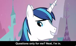 Size: 1600x973 | Tagged: safe, shining armor, comic:celestia's servant interview, g4, caption, interview