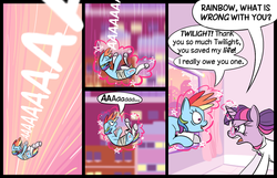 Size: 1280x823 | Tagged: safe, artist:ponett, rainbow dash, twilight sparkle, g4, comic, maretropolis