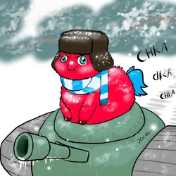 Size: 800x800 | Tagged: safe, artist:shadysmarty, fluffy pony, 2ch, 2chan, russian, snow, snowfall, solo, tank (vehicle), winter