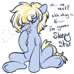 Size: 600x600 | Tagged: safe, artist:clovercoin, oc, oc only, oc:sleepy star, eyes closed, solo, text