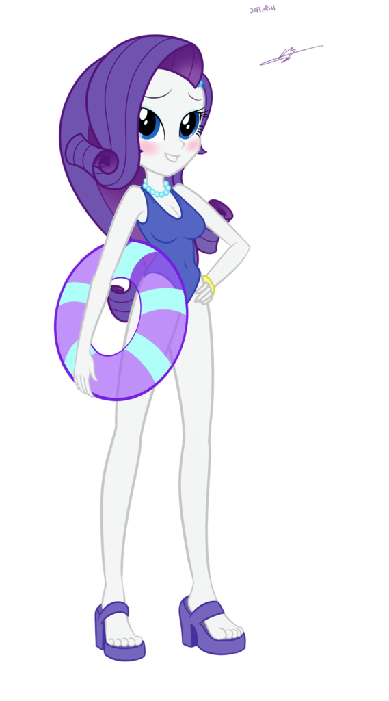 Safe Artist Kyodashiro Rarity Equestria Girls Belly Button Blushing Bracelet Cleavage Clothes Feet Female High Heels Inner Tube Necklace One Piece Swimsuit Sandals Shoes Simple Background Solo Swimsuit Toes Transparent
