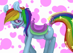 Size: 828x604 | Tagged: safe, artist:colorlesscupcake, rainbow dash, g4, female, rainbow dash always dresses in style, saddle, solo