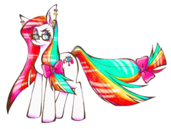 Size: 900x682 | Tagged: safe, artist:akikodestroyer, oc, oc only, oc:eye cancer, earth pony, pony, blue eyes, bow, ear piercing, earring, frown, glasses, hair bow, helix piercing, jewelry, joke oc, piercing, simple background, solo, transparent background