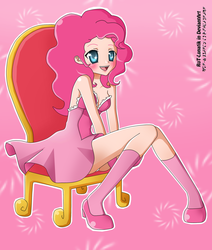 Size: 1280x1509 | Tagged: dead source, safe, artist:rot-lunatik, pinkie pie, human, g4, anime, chair, clothes, dress, female, humanized, solo