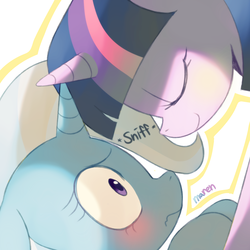 Size: 1500x1500 | Tagged: safe, artist:maren, trixie, twilight sparkle, g4, blushing, duo, female, lesbian, ship:twixie, shipping, smiling, sniffing