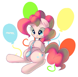 Size: 1837x1805 | Tagged: safe, artist:maren, pinkie pie, earth pony, pony, g4, balloon, blowing, blowing up balloons, female, mare, solo