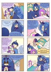 Size: 1480x2071 | Tagged: safe, artist:howxu, night light, princess cadance, princess celestia, princess luna, twilight sparkle, twilight velvet, human, comic:humanized pony comic, g4, baby, comic, cute, horn, horned humanization, humanized, twiabetes, winged humanization