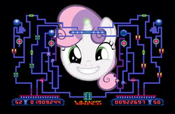 Size: 621x406 | Tagged: safe, edit, sweetie belle, pony, unicorn, g4, extase, female, filly, foal, game, retro, solo, sweetie bot