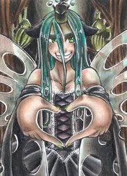 Size: 3071x4252 | Tagged: safe, artist:sushimango, queen chrysalis, human, g4, female, humanized, looking at you, nail polish, smiling, solo, traditional art