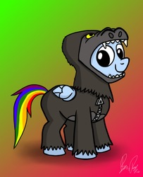 Size: 735x903 | Tagged: safe, artist:fimflamfilosophy, rainbow dash, gorilla, g4, clothes, costume, female, solo