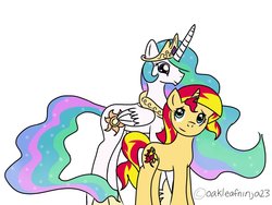 Size: 1024x768 | Tagged: safe, artist:littleovertures, princess celestia, sunset shimmer, pony, unicorn, g4