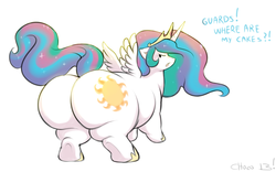 Size: 1200x748 | Tagged: dead source, safe, artist:chocoscotch, artist:kure, princess celestia, g4, butt, chubbylestia, fat, female, impossibly large butt, plot, simple background, small wings, solo, white background