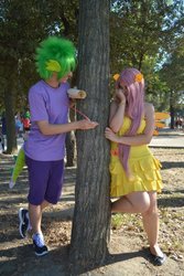 Size: 640x960 | Tagged: safe, artist:bakakawaicosplay0o0, fluttershy, spike, human, g4, cosplay, female, irl, irl human, male, photo, ship:flutterspike, shipping, straight