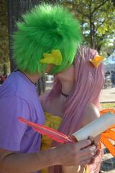 Size: 640x960 | Tagged: safe, artist:bakakawaicosplay0o0, fluttershy, spike, human, g4, cosplay, female, irl, irl human, letter, male, photo, quill, rimini comix, ship:flutterspike, shipping, straight