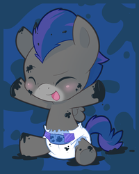 Size: 798x1000 | Tagged: safe, artist:cuddlehooves, oc, oc only, oc:wordsmith, pony, baby, baby pony, diaper, foal, ink, poofy diaper, solo