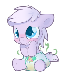 Size: 860x1000 | Tagged: safe, artist:cuddlehooves, oc, oc only, pony, baby, baby pony, blushing, cutie mark diapers, diaper, foal, messy diaper, poofy diaper, poop, solo, stink lines