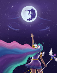 Size: 962x1224 | Tagged: safe, artist:checkerboardprincess, princess celestia, human, g4, female, humanized, moon, solo