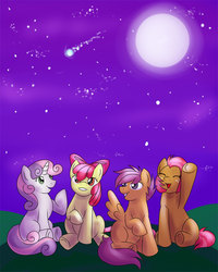 Size: 720x900 | Tagged: safe, artist:checkerboardprincess, apple bloom, babs seed, scootaloo, sweetie belle, g4, cutie mark crusaders