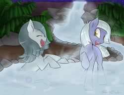 Size: 1280x990 | Tagged: safe, artist:spiritcookie, limestone pie, marble pie, g4, duo, hot springs, pie sisters