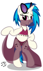 Size: 3000x4924 | Tagged: safe, artist:mlp-scribbles, dj pon-3, vinyl scratch, pony, unicorn, g4, belly dancer, bipedal, clothes, cutie mark, female, hooves, horn, mare, midriff, panties, see-through, show accurate, simple background, smiling, solo, sunglasses, teeth, thong, transparent background, underwear, vector, veil