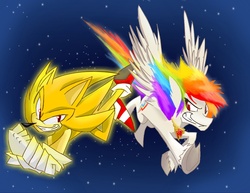 Size: 1000x770 | Tagged: safe, artist:belen-1999, rainbow dash, g4, crossover, male, sonic the hedgehog, sonic the hedgehog (series), super rainbow dash, super sonic