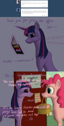 Size: 1280x2497 | Tagged: safe, artist:kopaleo, pinkie pie, twilight sparkle, g4, book, tumblr