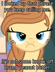 Size: 663x869 | Tagged: safe, oc, oc only, oc:cream heart, earth pony, pony, g4, disapproval, female, image macro, inverted mouth, looking at you, mare, meme, solo, text