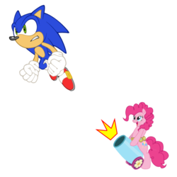 Size: 600x600 | Tagged: safe, artist:snicket324, pinkie pie, earth pony, pony, g4, cannon, crossover, duo, female, male, party cannon, simple background, sonic the hedgehog, sonic the hedgehog (series), transparent background, vector