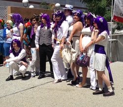 Size: 1424x1238 | Tagged: safe, rarity, human, g4, convention, cosplay, fanimecon, group photo, irl, irl human, photo