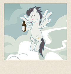 Size: 900x935 | Tagged: safe, artist:dyyor, soarin', g4, beer, blushing, drunk, flying, male, solo, stallion