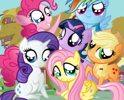 Size: 1015x815 | Tagged: safe, applejack, fluttershy, pinkie pie, rainbow dash, rarity, twilight sparkle, g4, mane six