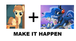 Size: 972x524 | Tagged: safe, artist:johnjoseco, princess luna, oc, oc only, oc:cream heart, alicorn, earth pony, pony, gamer luna, g4, earth pony oc, exploitable meme, female, make it happen, mare, meme