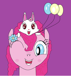 Size: 861x928 | Tagged: safe, artist:thanotos omega, pinkie pie, g4, balloon, cute, jewelpet, ms paint, ruby (jewelpet), sanrio, sega, smiling