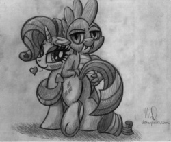Size: 2928x2419 | Tagged: safe, artist:drawponies, rarity, spike, g4, female, heart, interspecies, male, monochrome, older, ship:sparity, shipping, sketch, straight, traditional art