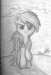 Size: 1058x1556 | Tagged: safe, artist:dashie5899, rainbow dash, g4, female, monochrome, solo, traditional art