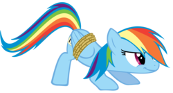 Size: 3000x1610 | Tagged: safe, artist:rankwinner, rainbow dash, fall weather friends, g4, female, rainbond dash, rope, simple background, solo, tied up, transparent background, vector