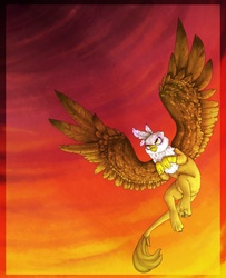 Size: 1903x2343 | Tagged: safe, artist:facelessukient, gilda, griffon, g4, female, flying, solo, spread wings