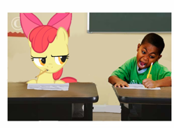 Size: 690x523 | Tagged: safe, artist:kuren247, apple bloom, human, g4, irl, irl human, photo, ponies in real life, unamused