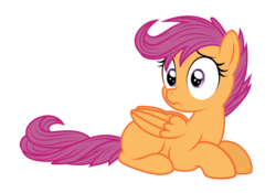 Size: 6000x4200 | Tagged: safe, artist:dewlshock, artist:mn27, scootaloo, pegasus, pony, g4, absurd resolution, blank flank, cute, cutealoo, female, filly, foal, folded wings, lying down, prone, simple background, solo, transparent background, vector, wings