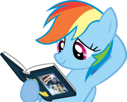 Size: 932x750 | Tagged: safe, artist:ryokohaze, rainbow dash, pegasus, pony, g4, book, female, mare, reading, simple background, solo, transparent background