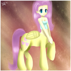 Size: 894x894 | Tagged: safe, artist:kyuniko, fluttershy, centaur, g4, centaurshy, cleavage, female, pegataur, solo