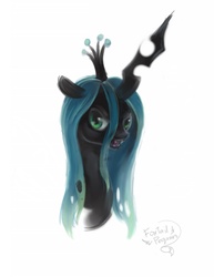 Size: 1156x1500 | Tagged: safe, artist:foxtailpegasus, queen chrysalis, changeling, changeling queen, g4, bust, crown, female, jewelry, regalia, solo