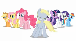 Size: 633x349 | Tagged: safe, applejack, derpy hooves, fluttershy, pinkie pie, rainbow dash, rarity, twilight sparkle, earth pony, pegasus, pony, unicorn, g4, asdfmovie, asdfmovie6, bedroom eyes, everybody do the flop, female, mane six, mare