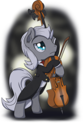 Size: 2709x3985 | Tagged: safe, artist:gray--day, oc, oc only, oc:silver note, pony, bipedal, cello, clothes, musical instrument, solo